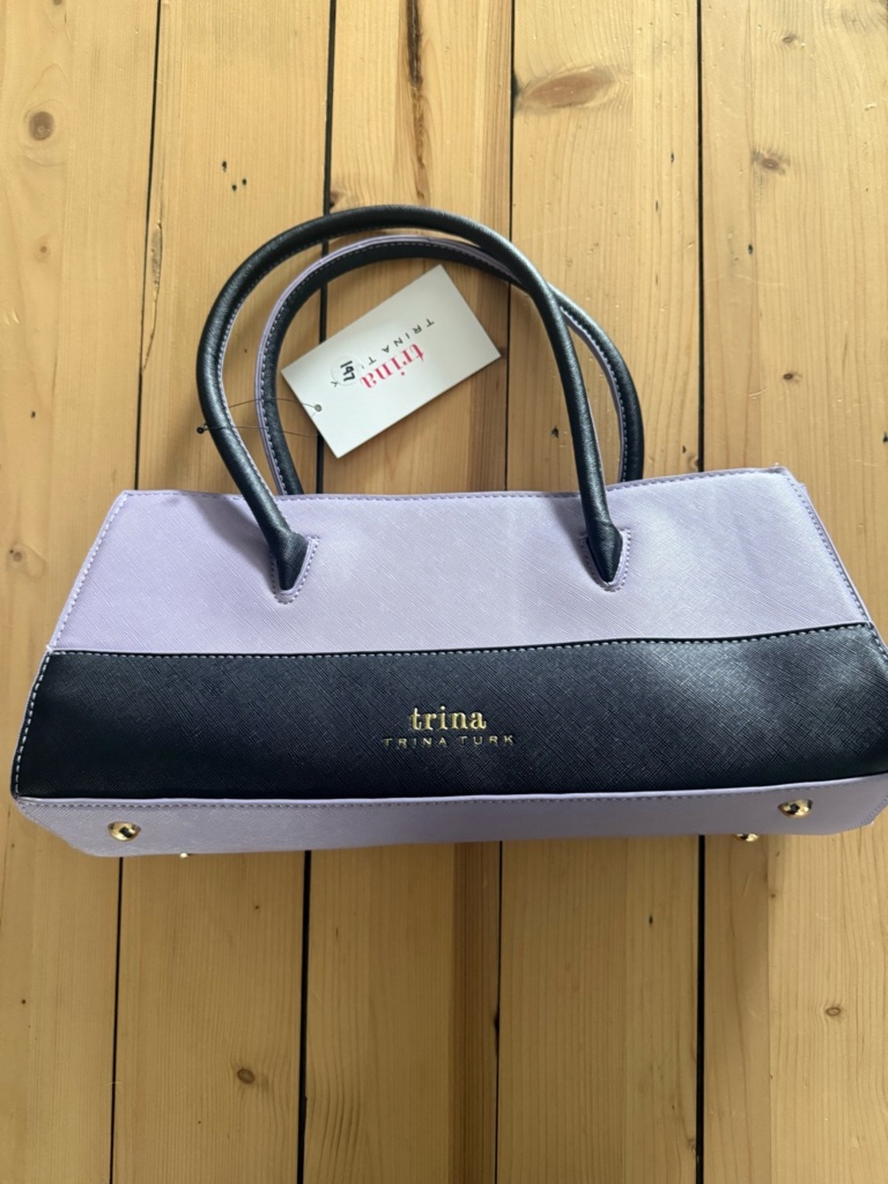Trina Turk NWT Purple/Black colorblock tote with crossbody strap